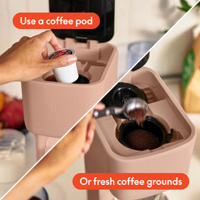 BELLA coffee maker pod and ground coffee compatibility enables flexible brewing.