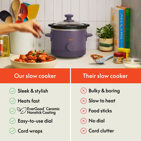 Bella 1.5qt slow cooker dishwasher-safe stoneware pot after meals cleanup
