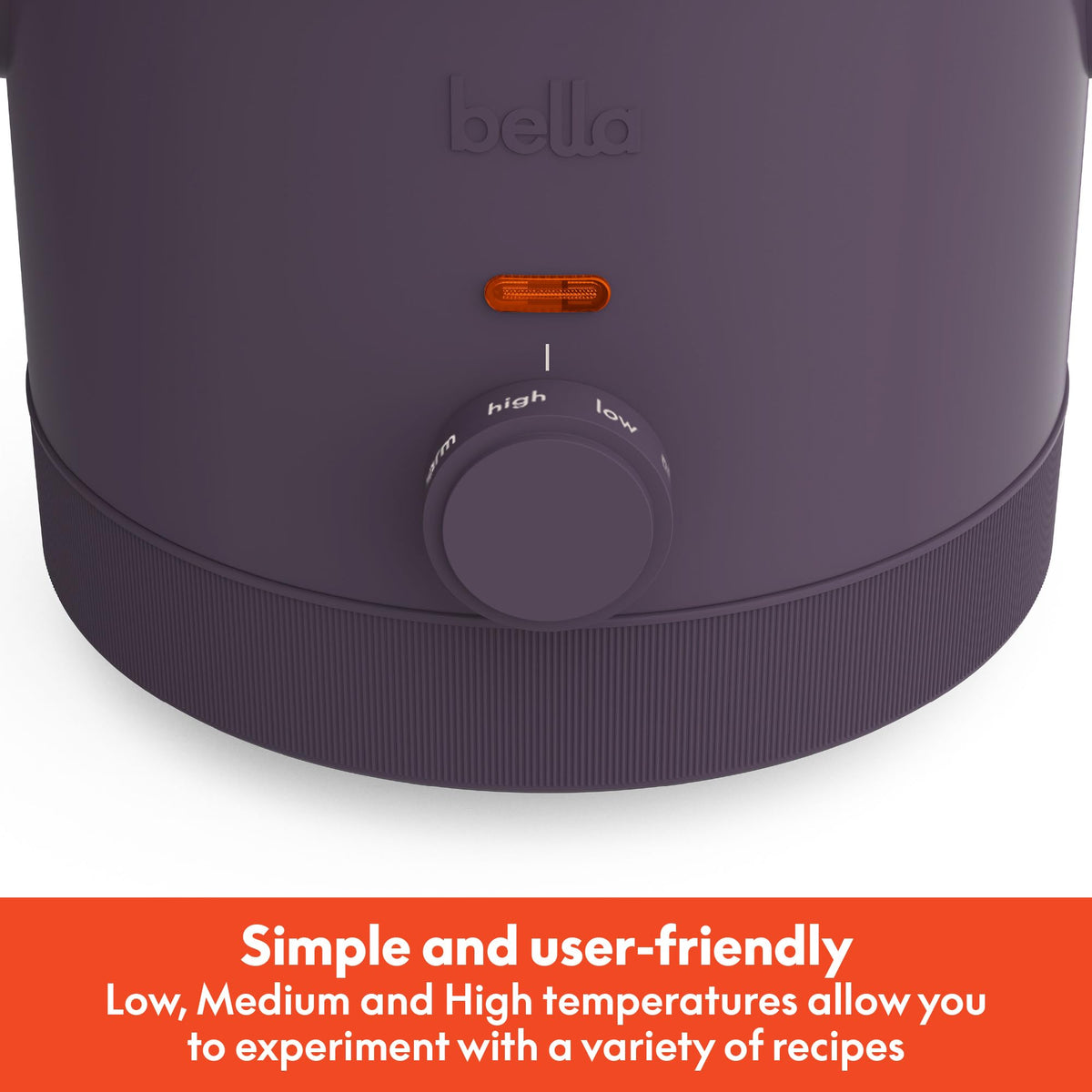 Bella 1.5qt slow cooker with tempered glass lid watching simmering dishes