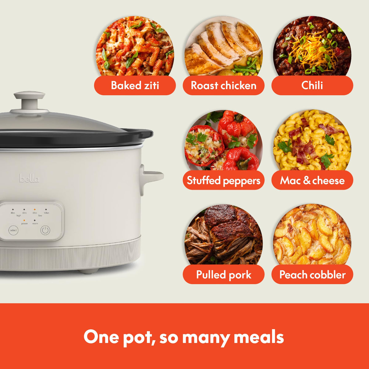 Bella slow cooker presets 4 6 8 10 hours for planned meals