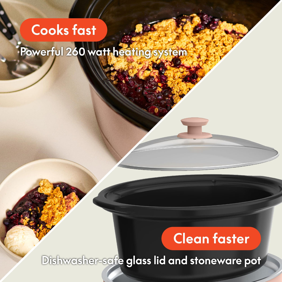 Bella slow cooker three temperature settings control knob for versatile cooking options.