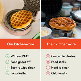 Cord wrap keeps countertop tidy on Bella Waffle Maker Blossom.