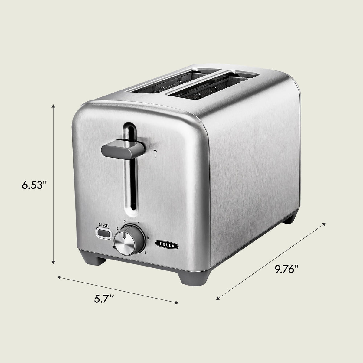 BELLA compact 2-slice toaster on a counter for everyday use