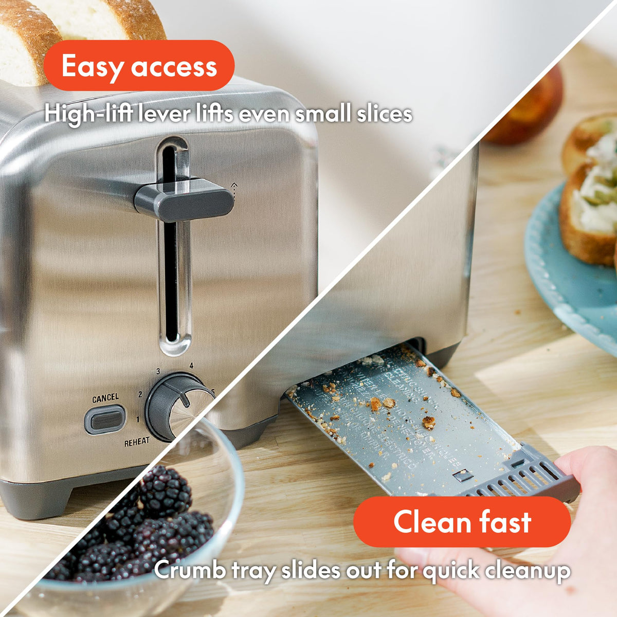 BELLA 2-slice toaster high-lift lever raising a slice