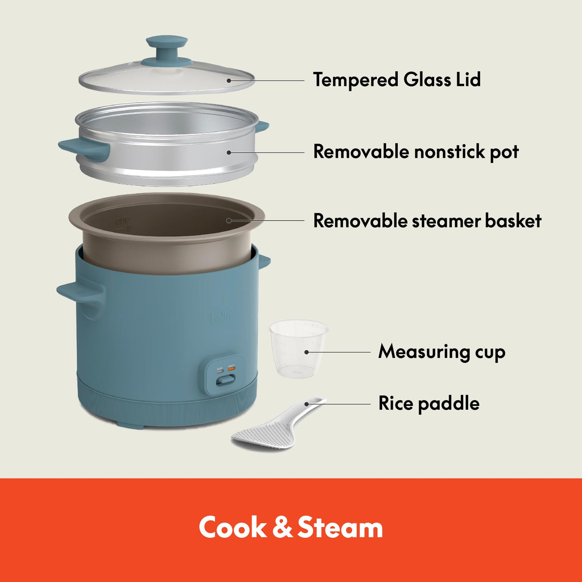 Bella steamer basket with vegetables for simultaneous cooking with rice