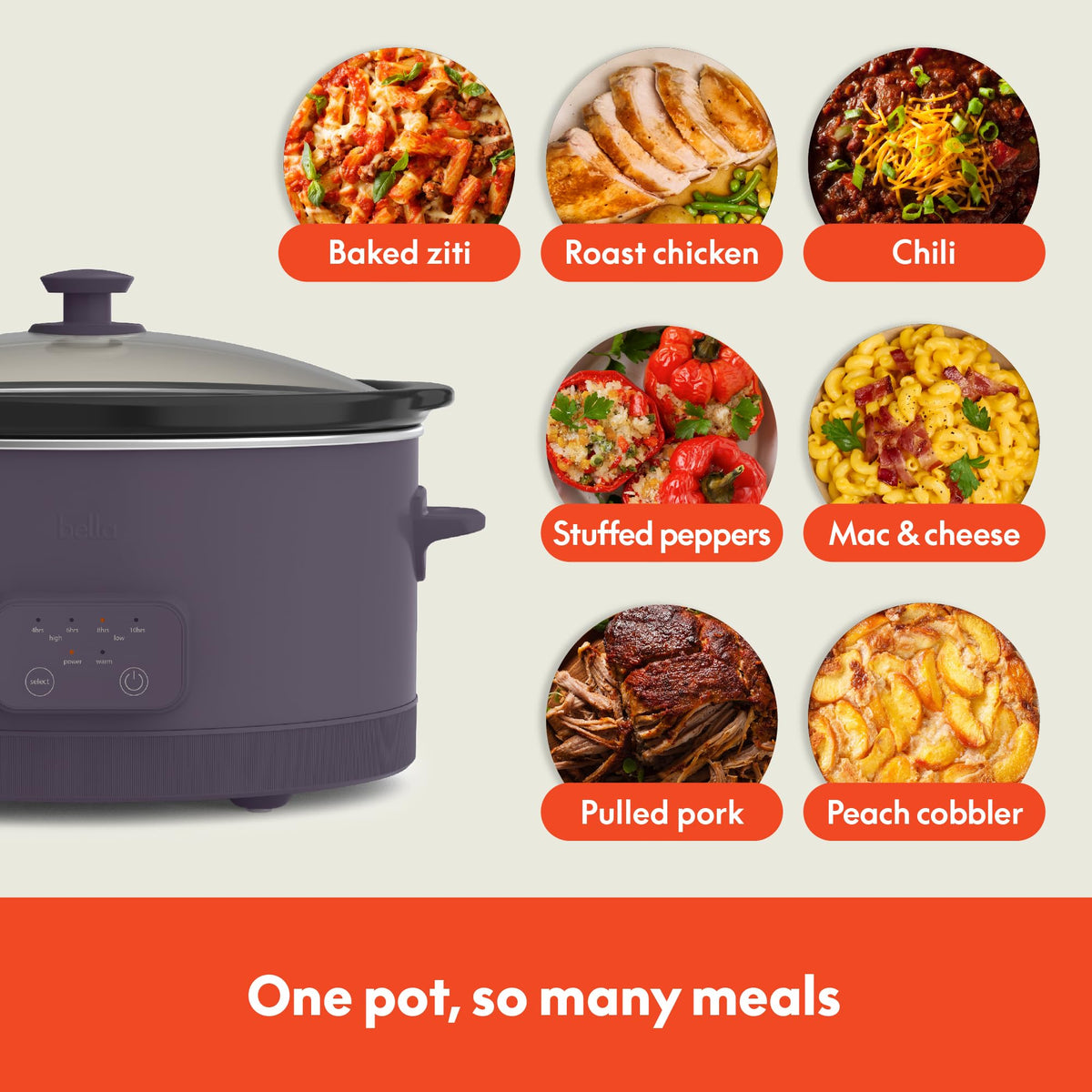 Bella cooker with low, medium, and high heat settings for versatile cooking