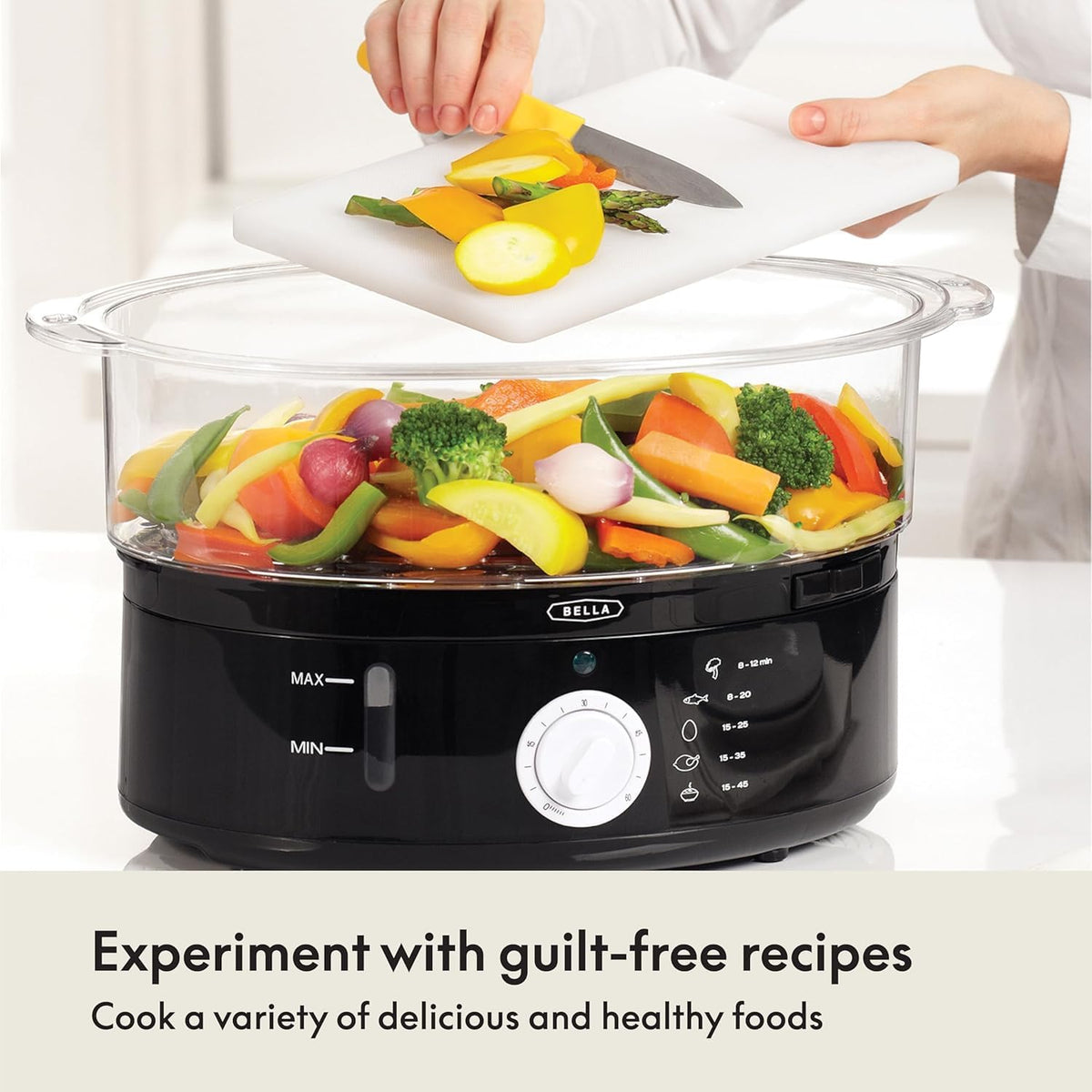 BELLA two-tier steamer removable base for versatile kitchen setups.