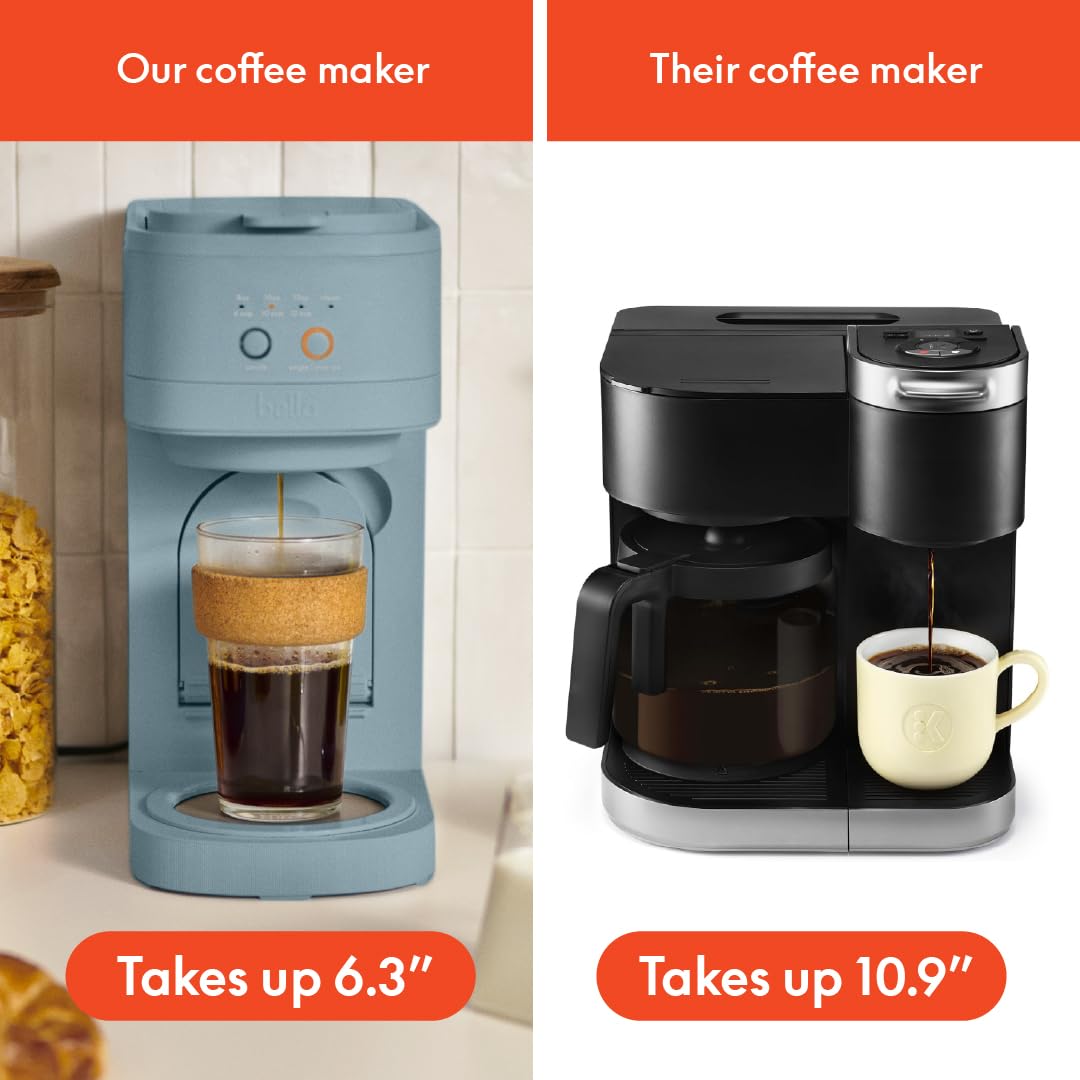 Bella VersaBrew 60oz reservoir reduces refills during busy days.