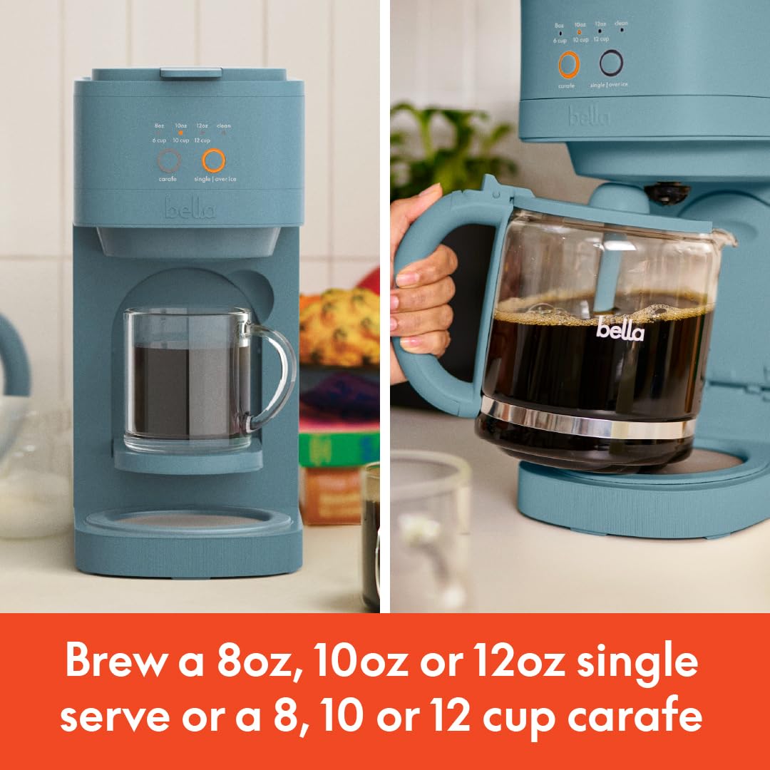 Bella VersaBrew single-serve 8oz cup option for quick, fresh coffee.