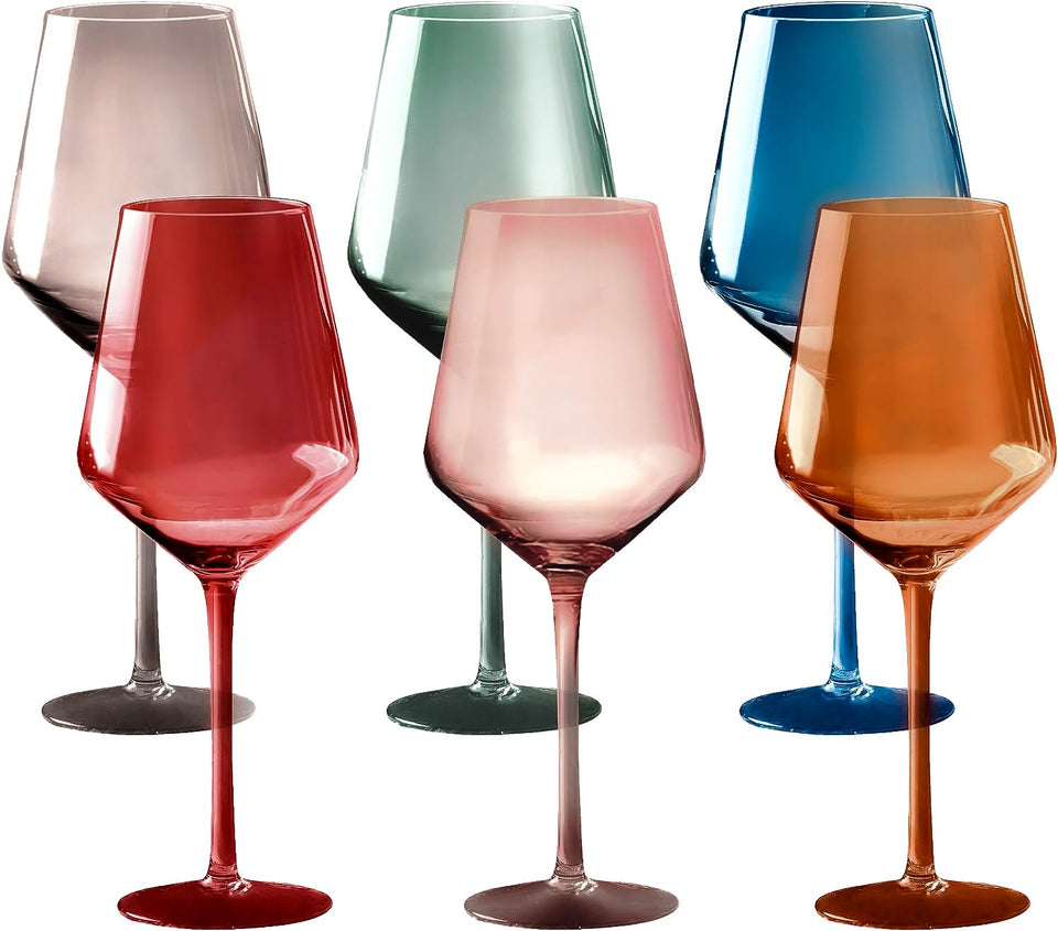 Bella Vino colored cordial glasses set of 6 in vibrant hues for elegant entertaining.
