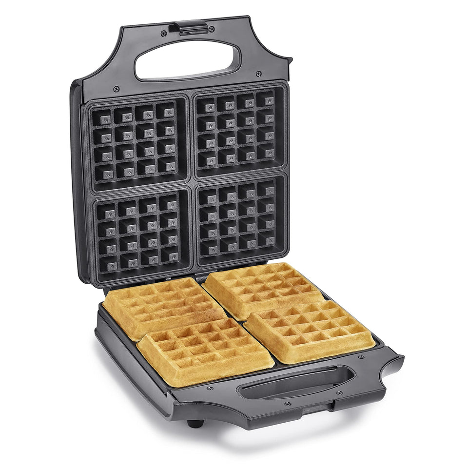 Bella waffle iron front view with four squares for family breakfasts