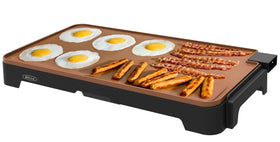 BELLA XL electric griddle shows the large 12x22 surface for pancakes and eggs