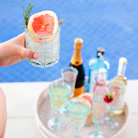 Bellaforte crystal-cut teal 13oz glass for elegant beverages.