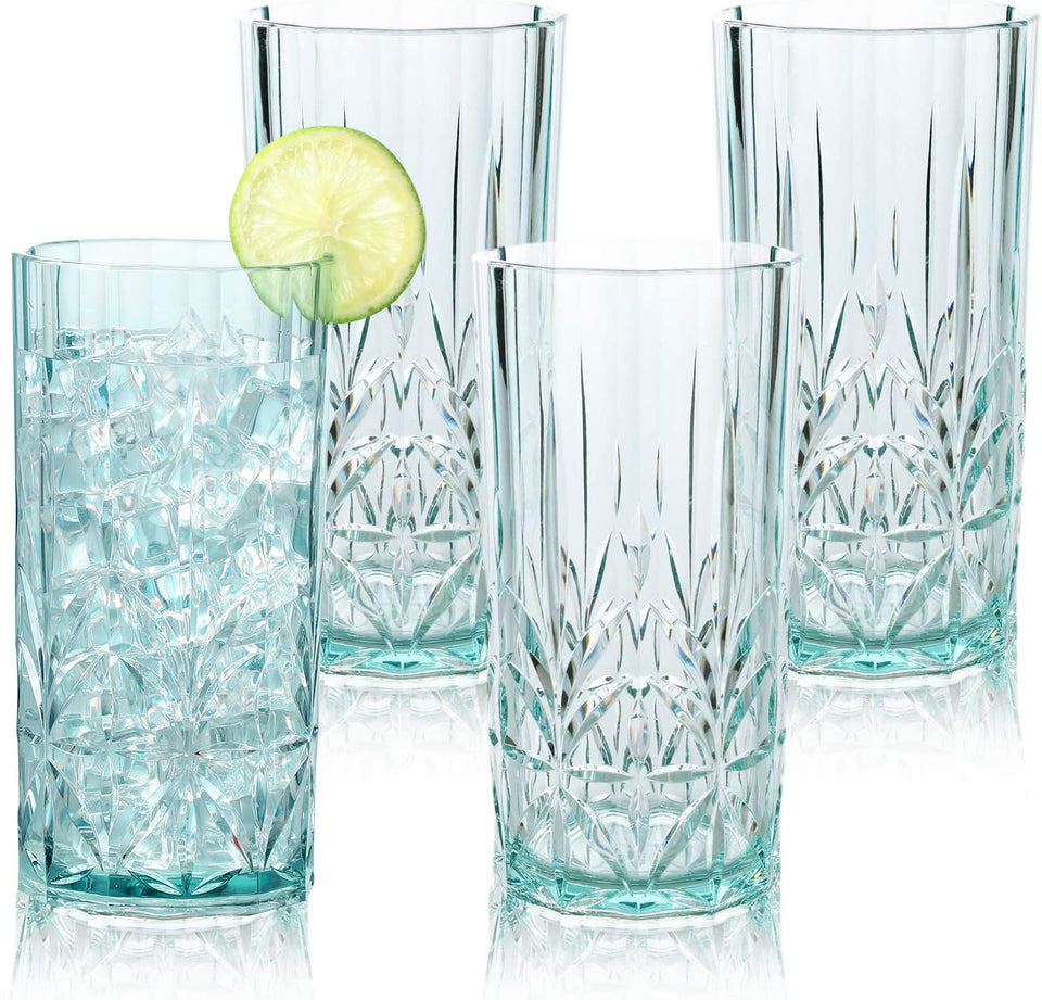 Bellaforte shatterproof 18oz teal tumbler, front view, ideal for outdoor gatherings.