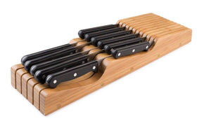 Measuring 17 by 5.29 by 2 inches, Bellemain drawer knife block fits drawers