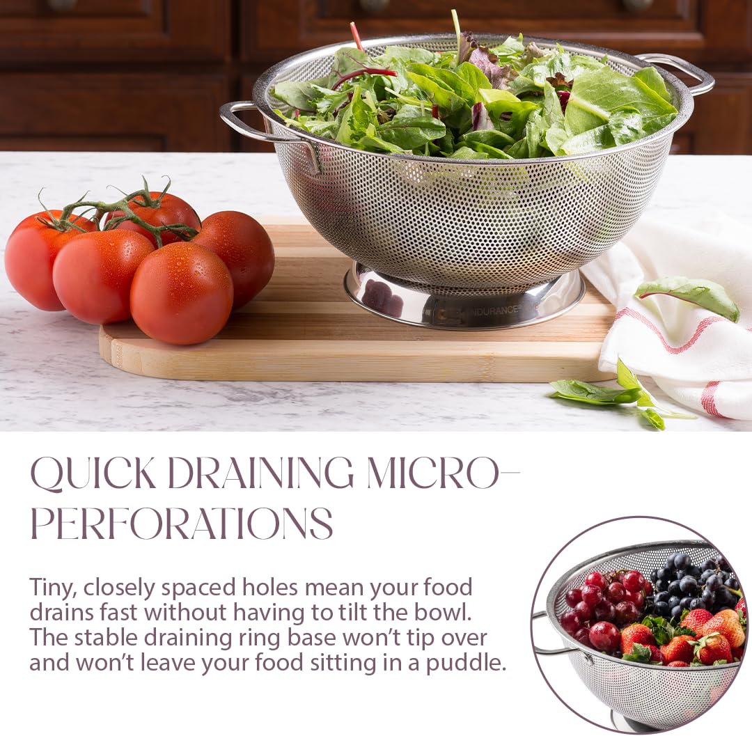 Bellemain colander texture highlights rust-resistant stainless steel construction