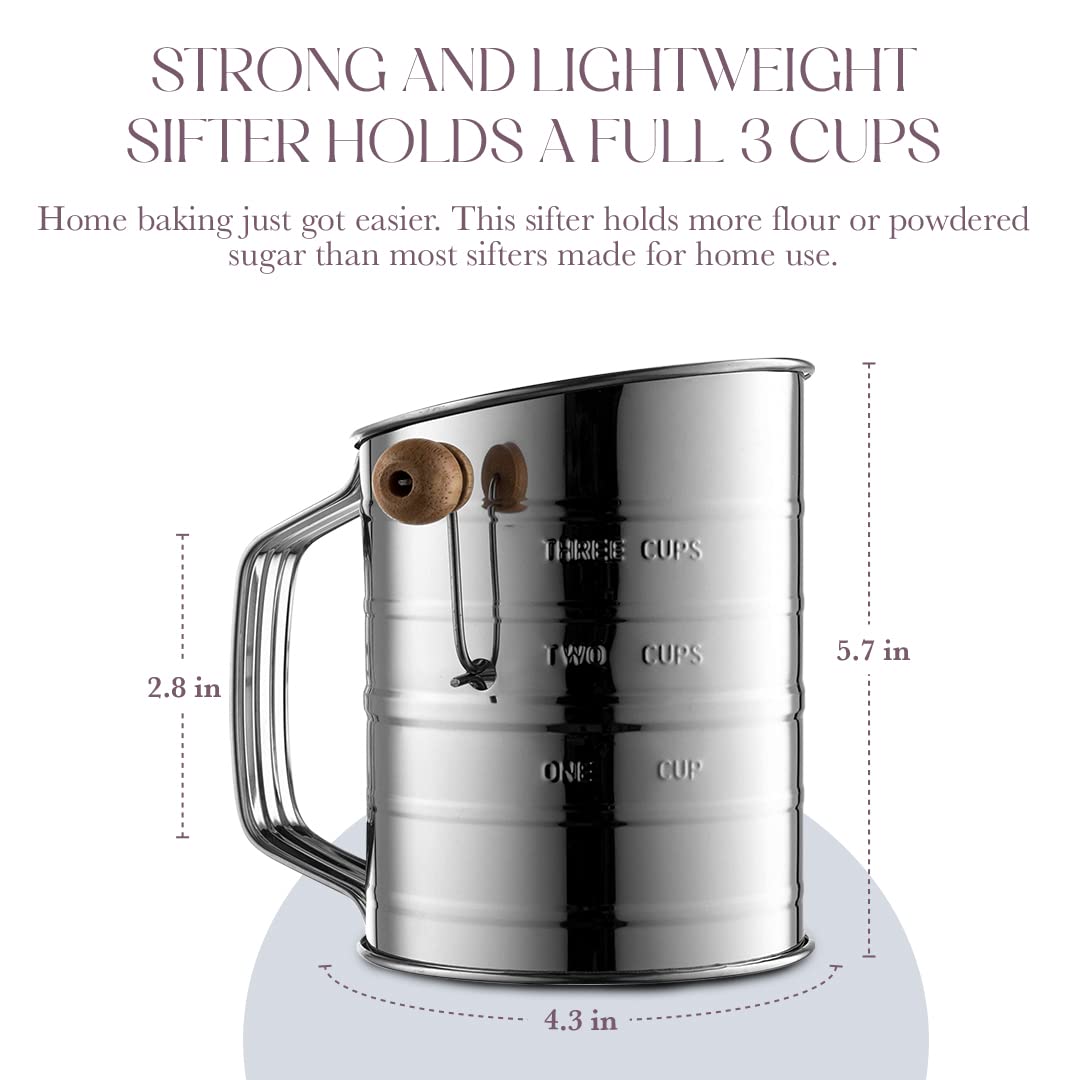 Double loop agitator on Bellemain sifter captures fine and coarse ingredients.