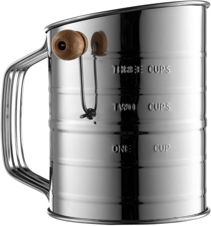 Bellemain 3 cup flour sifter with hand crank for precise, mess-free sifting.