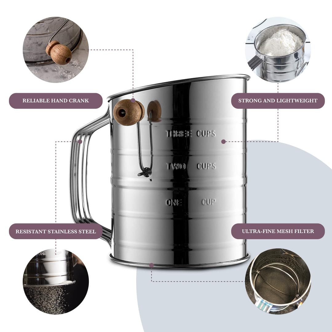 Inside view of Bellemain sifter with clear measurement marks.