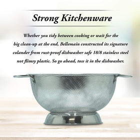 Bellemain colander shows micro-perforations for berries and greens.