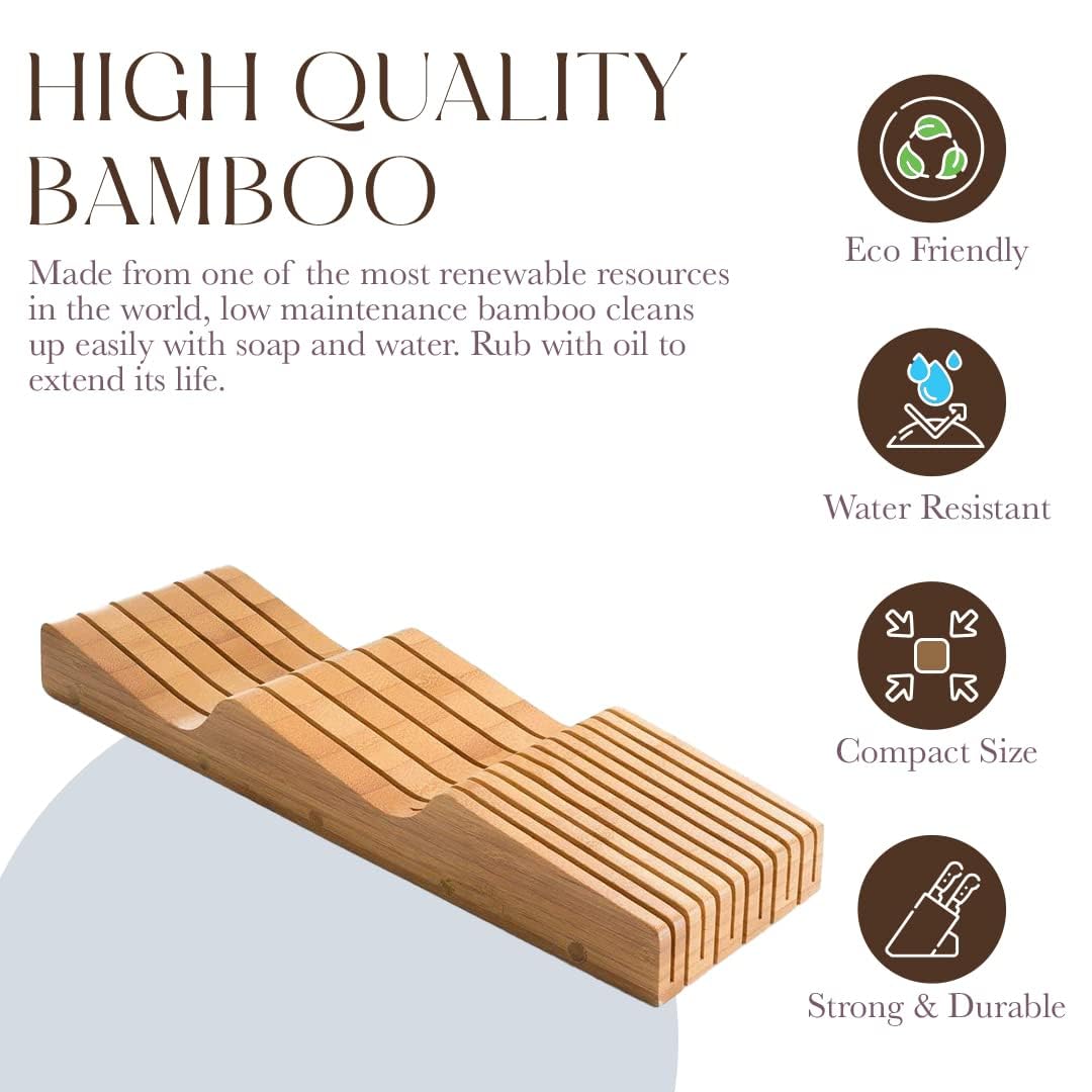 Bamboo block inside a drawer by Bellemain for knife organization