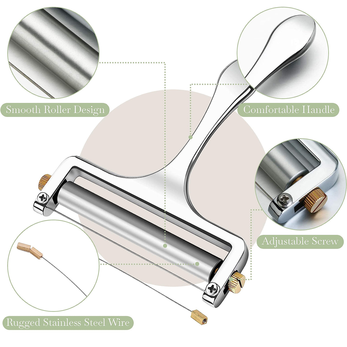 Bellemain cheese slicer demonstrates thick and thin slice capabilities.