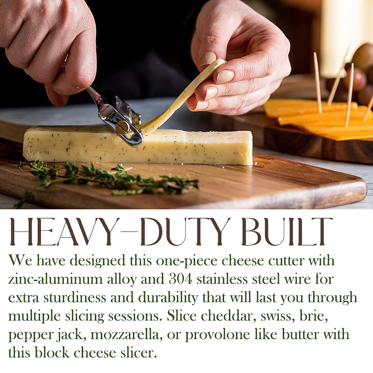 Close-up of the Bellemain slicer showing sturdy zinc alloy design for durability.