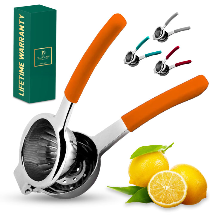 Bellemain citrus juicer with metal bowl and levers for durable, high-pressure squeezing.