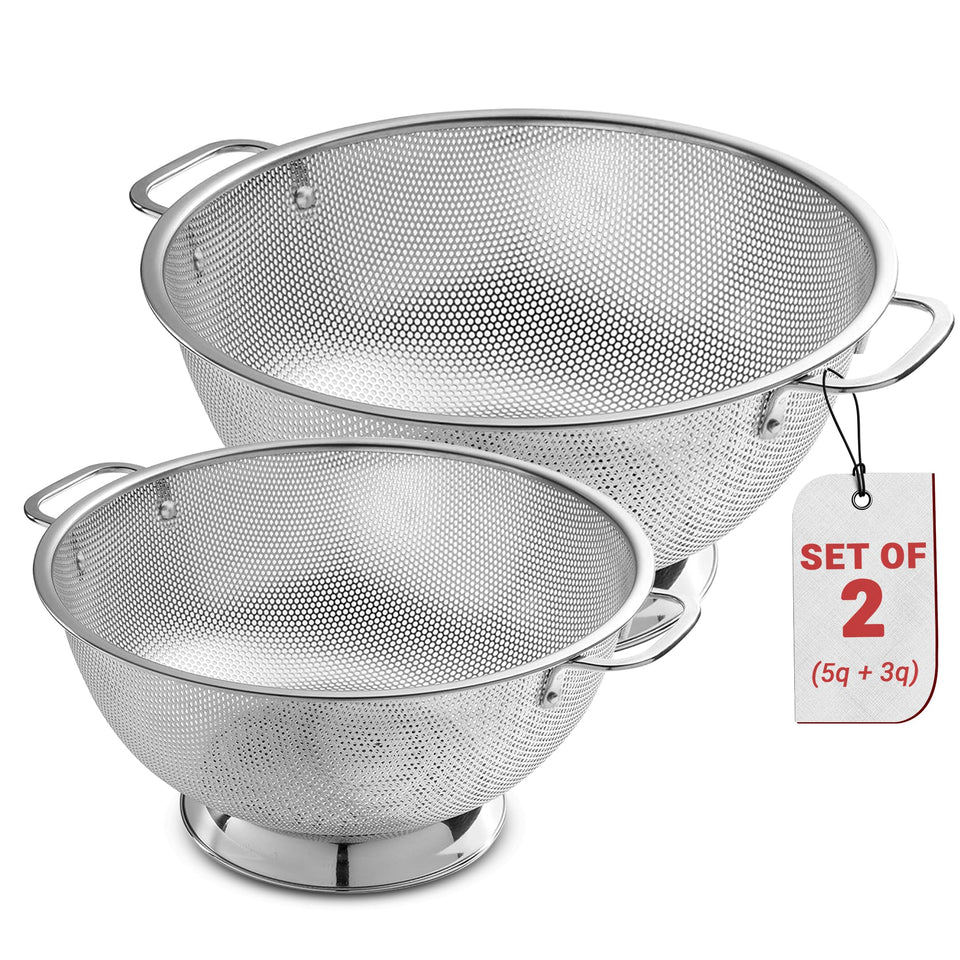 Bellemain micro-perforated colander 3qt drains pasta quickly and evenly.