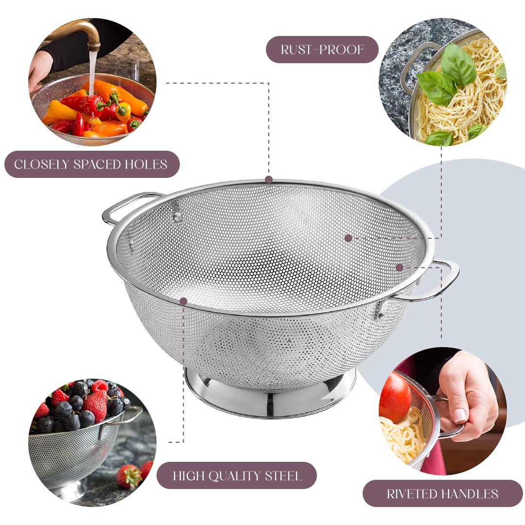 Bellemain colander supporting pasta and vegetables draining efficiently