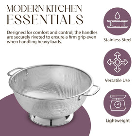 Bellemain small-hole design strains tiny grains and beans with minimal effort.
