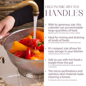 Bellemain colander with stable drain base prevents tipping during draining.