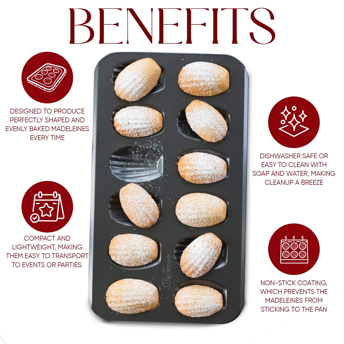 Bellemain pan releases delicate cookies cleanly with the nonstick surface.