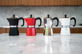 Bellemain moka pot front view showing classic aluminum design.