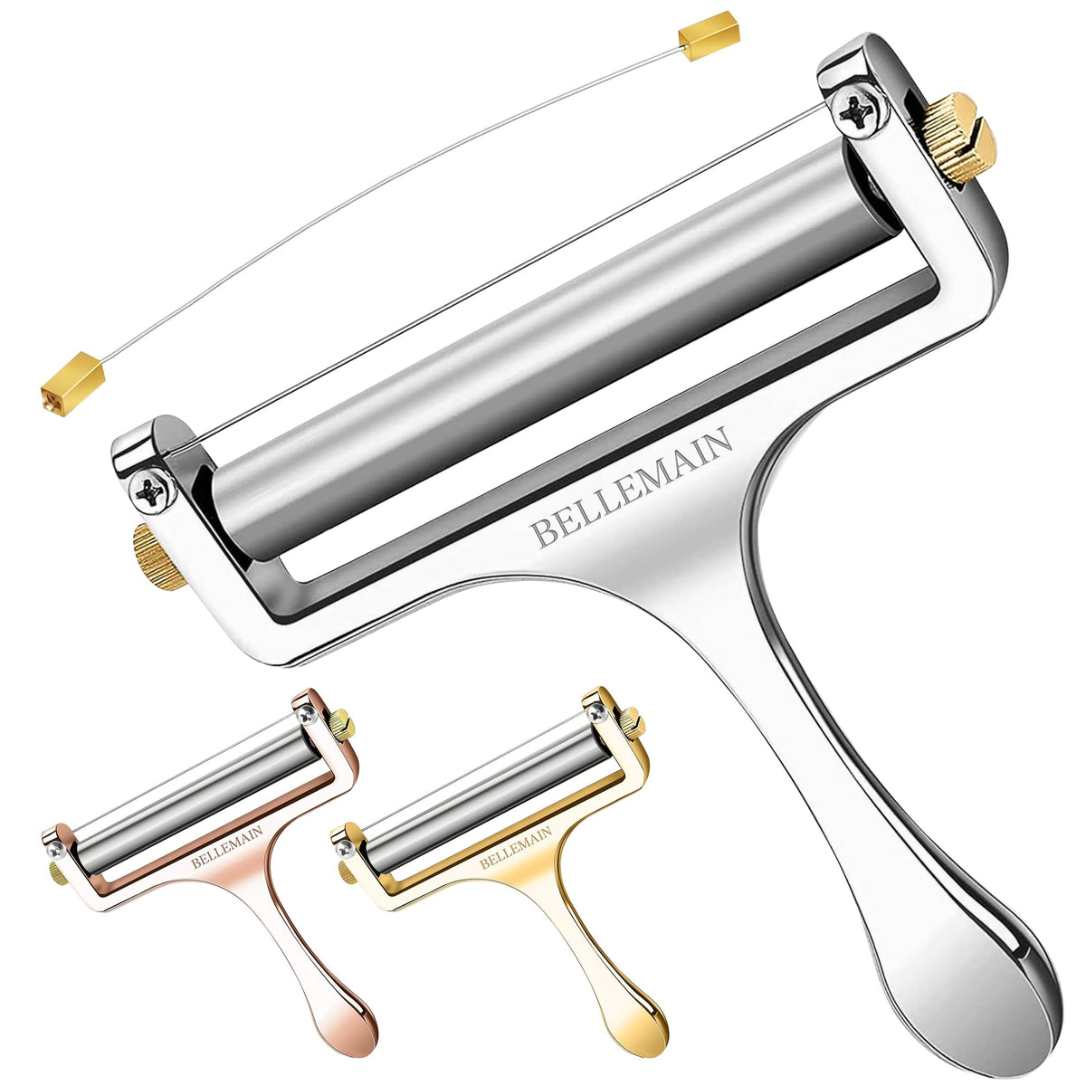 Bellemain cheese slicer close-up highlights durable zinc alloy construction for longevity.