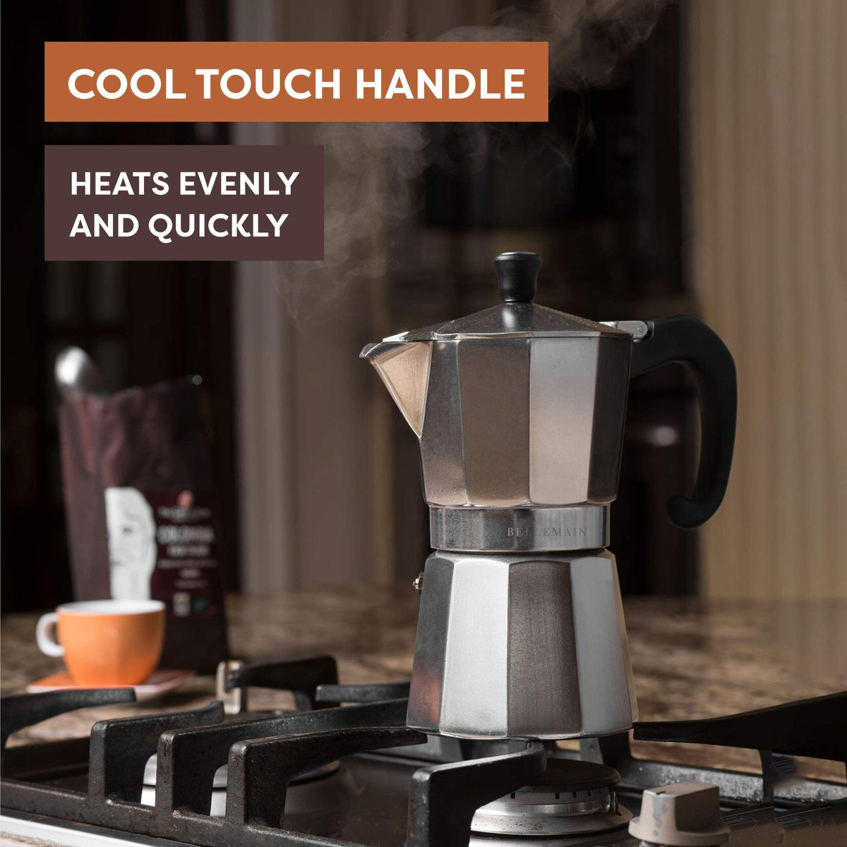 Bellemain stay-cool handles and lid knob for safe handling.