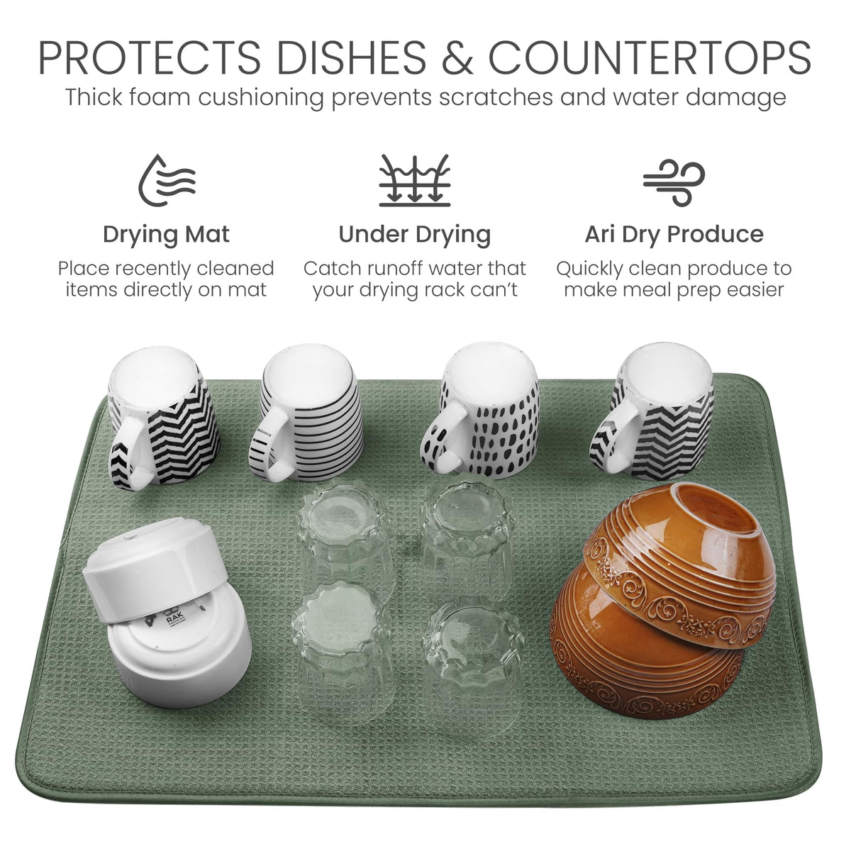 Bellemain XL dish mat 3-ply design absorbs moisture efficiently.