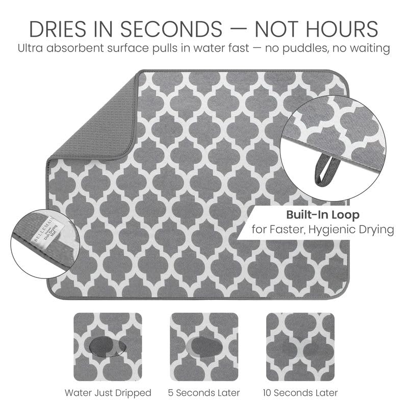 Bellemain XL dish mat protects countertops while drying delicate glassware.