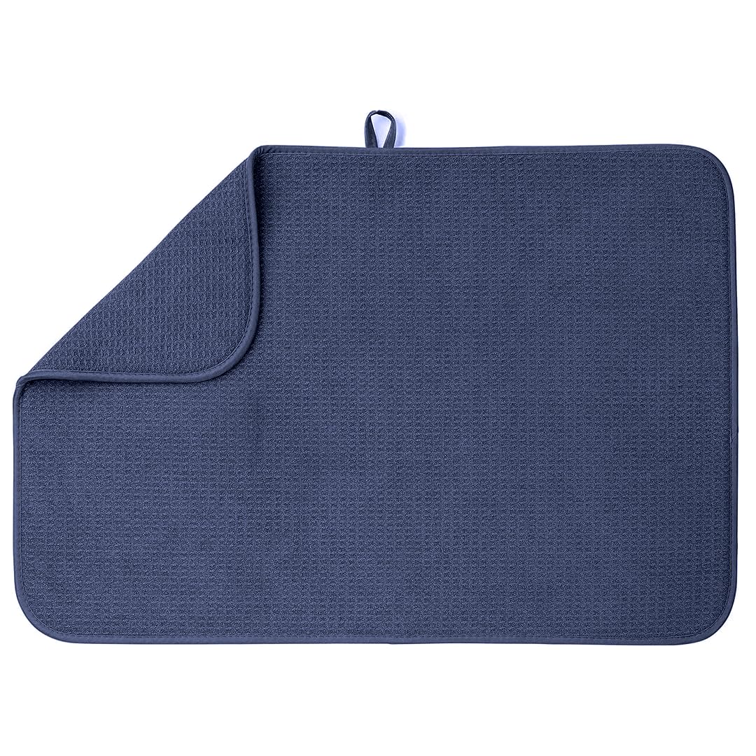 Bellemain XL dish mat navy shows full-sink fit for large pots and pans.