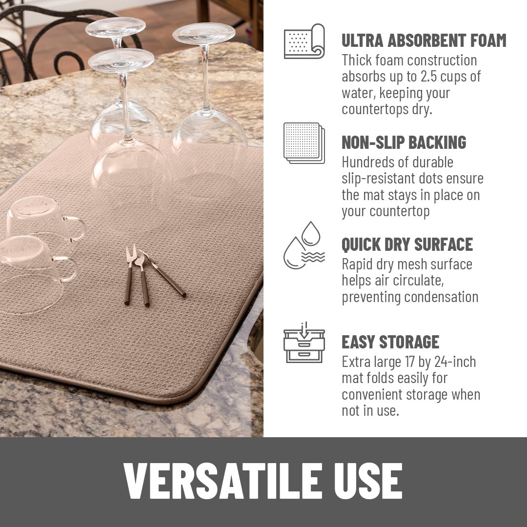 Bellemain XL dish mat features quick-dry hang tag for easy storage