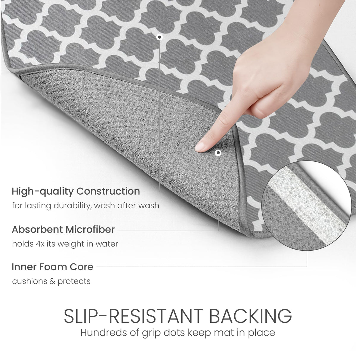 Bellemain XL dish mat is machine-washable thanks to a flexible microfiber core.