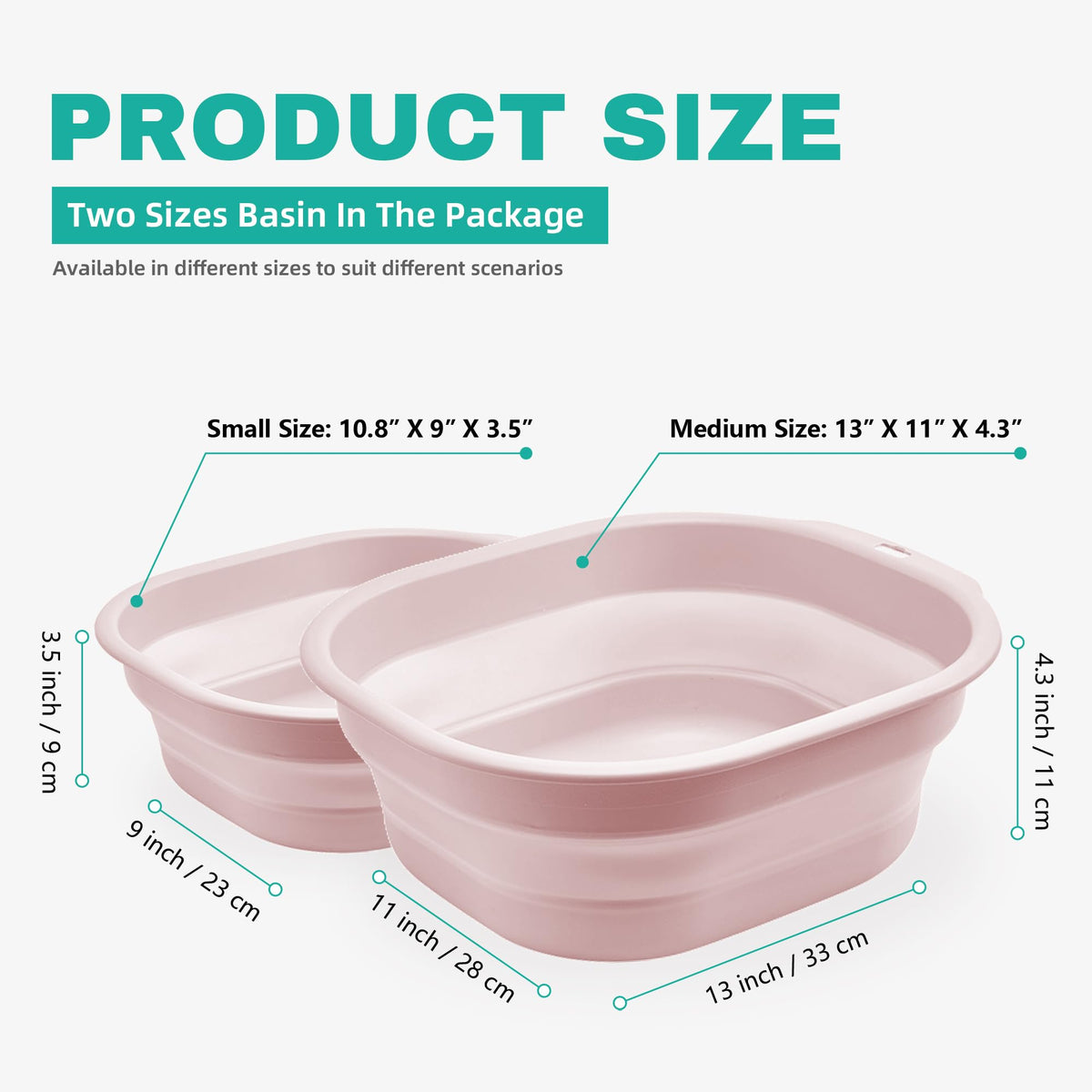 Bellglee two-sizes wash basin shows medium and small options for flexible tasks.
