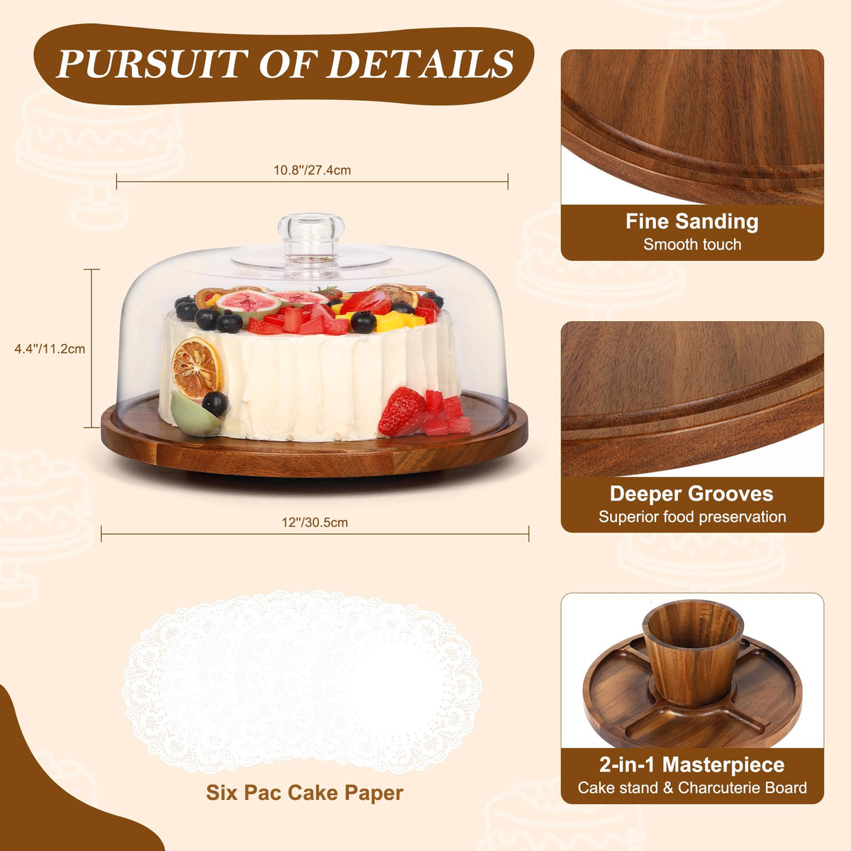Bellsal acacia wood cake plate showcasing natural grain for stylish serving