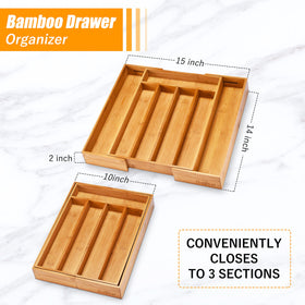 Bellsal bamboo silverware tray with multiple compartments organizes cutlery efficiently