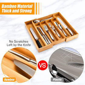 Bellsal kitchen drawer organizer in bamboo fits various drawer widths for versatile storage