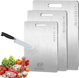 Belothi 304 stainless steel cutting board set shown in kitchen ready for prep