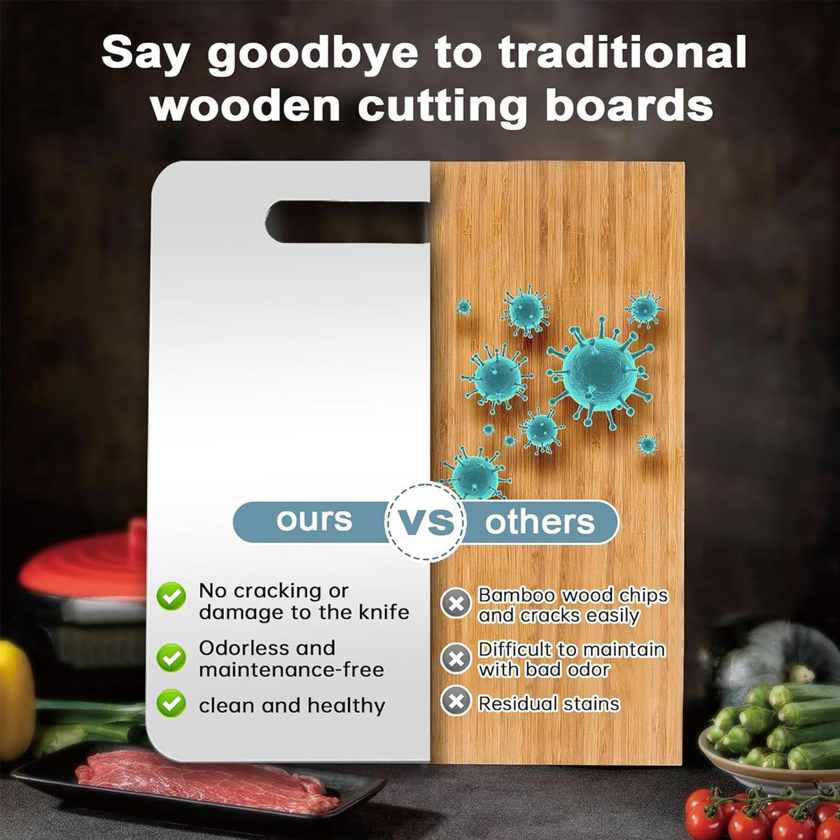 Belothi durable scratch-resistant steel board withstands heavy chopping