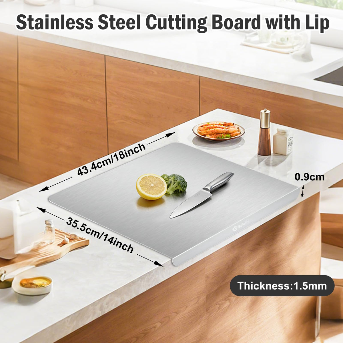 Belothi 18x14 surface offers ample space for veggies and meat prep.