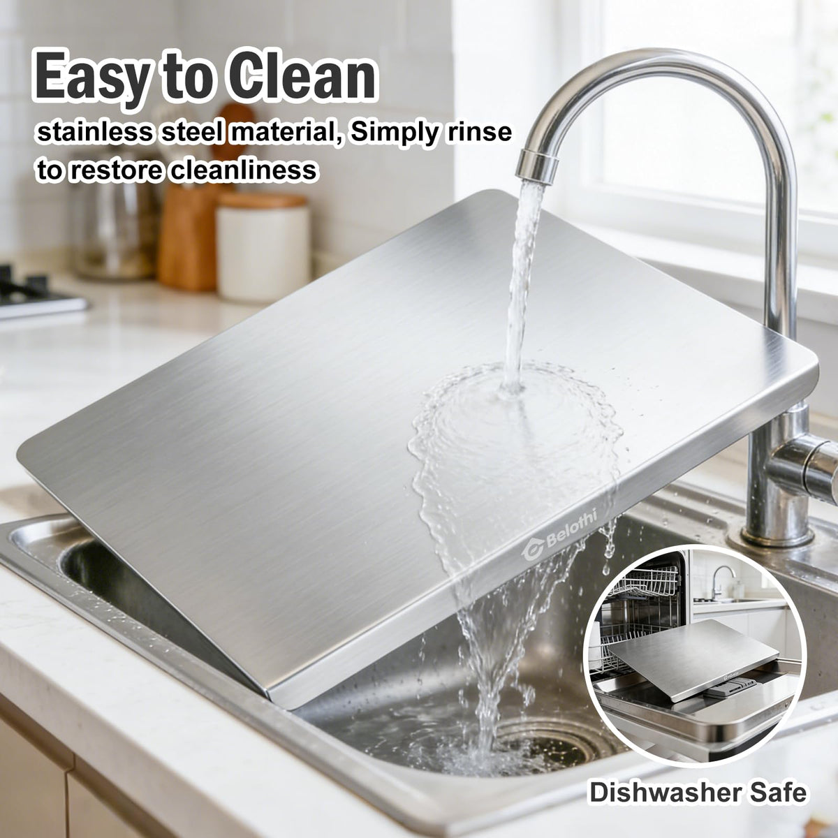 Belothi dishwasher-safe board cleans up quickly after cooking.