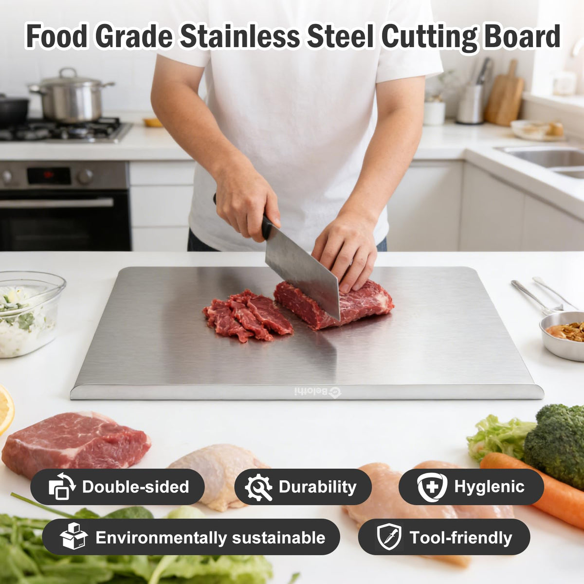 Belothi steel surface is great for kneading dough and rolling pastry.